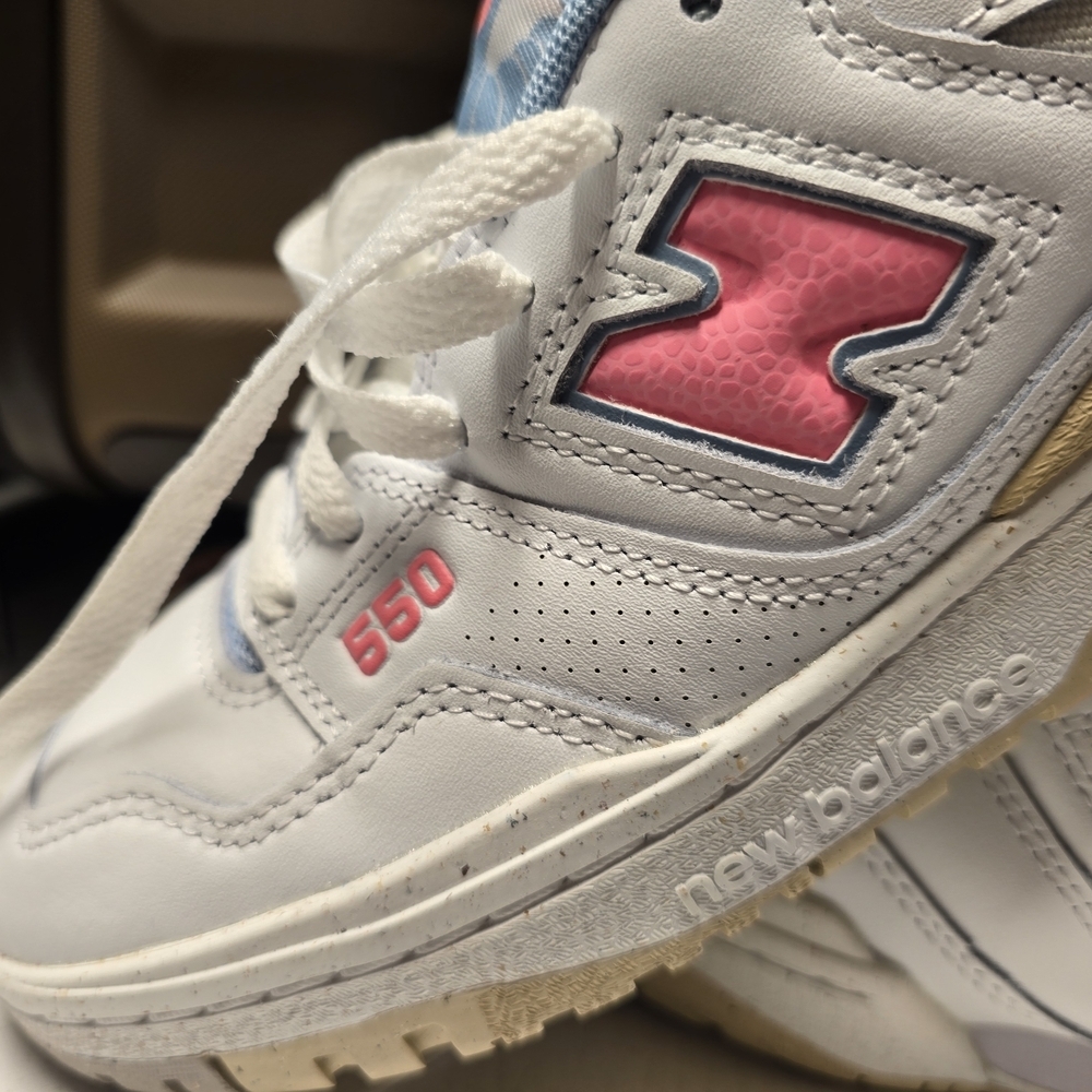 New Balance 550 White Sneakers with Pink and Blue Accents - Picture 3 of 6